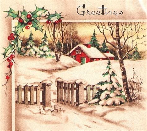 Vintage Christmas Card Pretty Winter Scene By Paperprizes