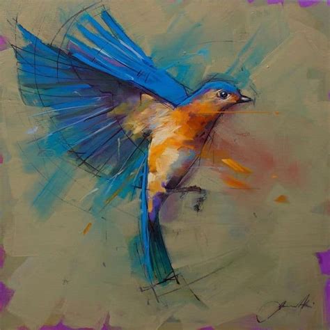 A Painting Of A Bird With Blue Wings