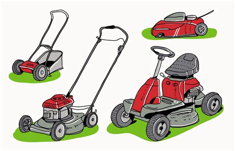 Red Lawn Mower Collection Hand Drawn Vector Illustration 175392 Vector
