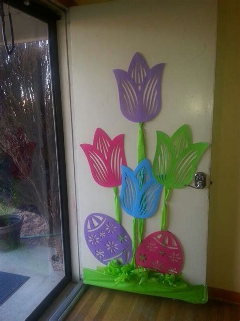 Spring Door Decoration Used Tullips And Eggs From