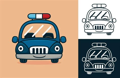 Funny Police Car Vector Cartoon Illustration In Flat Icon Style