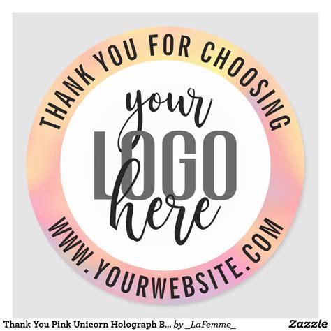 Thank You Pink Unicorn Holograph Business Logo Classic Round Sticker ...