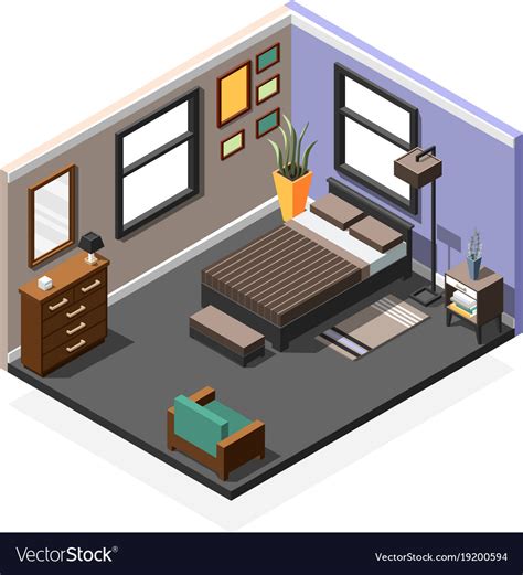 Bedroom Isometric Interior Composition Royalty Free Vector