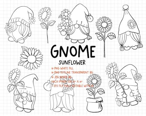 Sunflower Gnomes Digital Stamps Sunflower Gnome Png Etsy