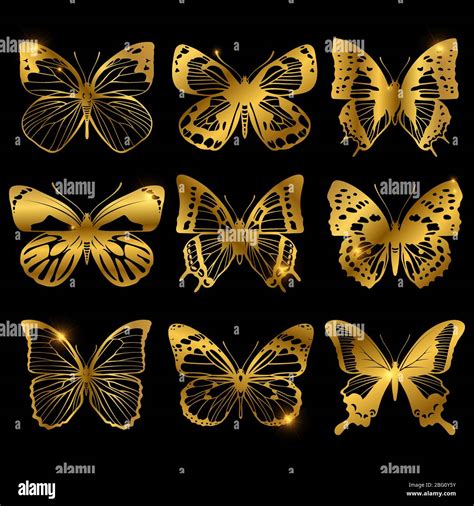 Shiny Golden Butterflies With Light Effect Butterfly Collection In