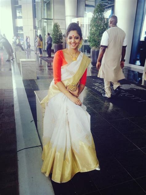 Nyla Usha Wearing Kerala Traditional Saree Indian Attire Indian Ethnic