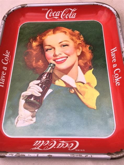 Vintage S Coca Cola Serving Tray Girl With Red Hair And Yellow