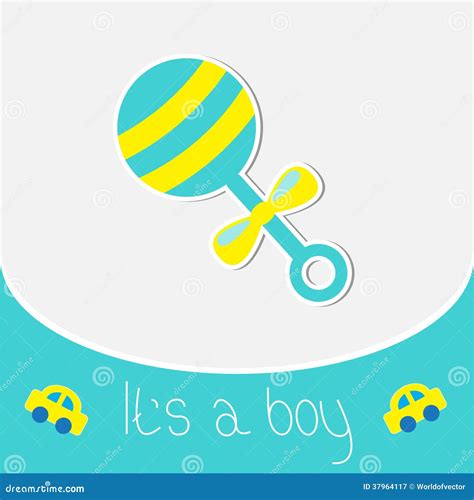 Blue Rattle Baby Boy Shower Card Stock Vector Illustration Of Cute