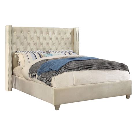 Meridian Furniture Aiden Solid Wood Tufted Velvet Wing Back Full Bed In