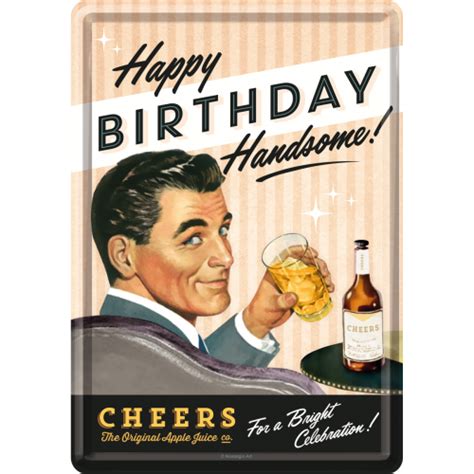 Blechpostkarte 10x14cm Happy Birthday Men Vintage Style Bodensee