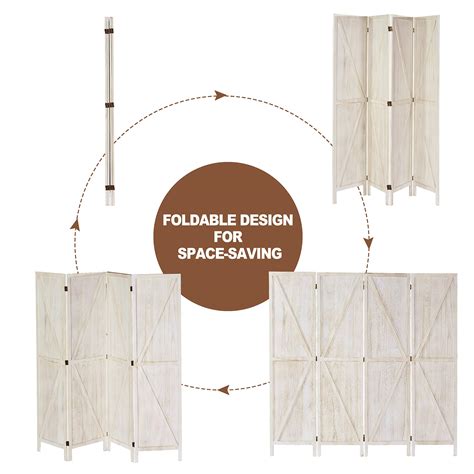 Ivilla 58 Ft Tall Wood Room Divider 4 Panel Rustic Folding Privacy