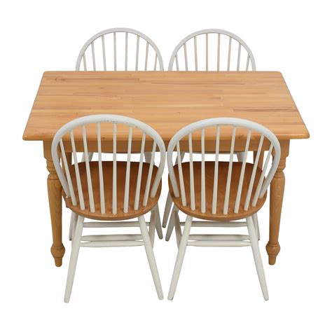 Wood butcher block countertop table island kitchen unfinished european birch. 84% OFF - Butcher Block Kitchen Table and Four Chairs / Tables
