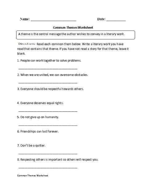 Identify The Theme Worksheets