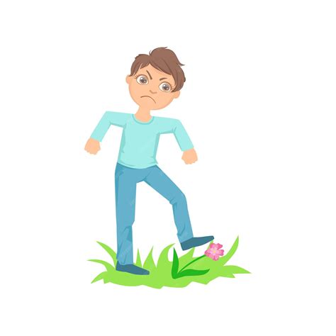 Premium Vector Boy Walking On Lawn Grass Breaking Flowers Teenage