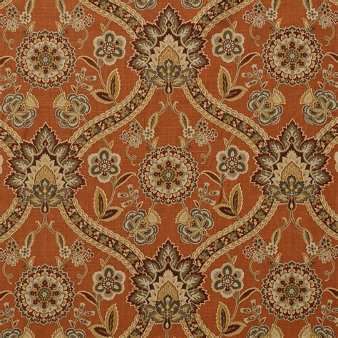 Spice Orange Traditional Linen Drapery And Upholstery Fabric By The