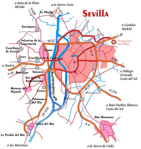 Haz click en los iconos y. Sevilla Map and Sevilla Satellite Image
