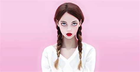 Brunette Red Lips Ponytails Girl Art Hd Wallpaper Pxfuel