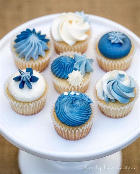 Fortytwocakes Custom Blue Mini Cupcake Set Vanilla Bean With