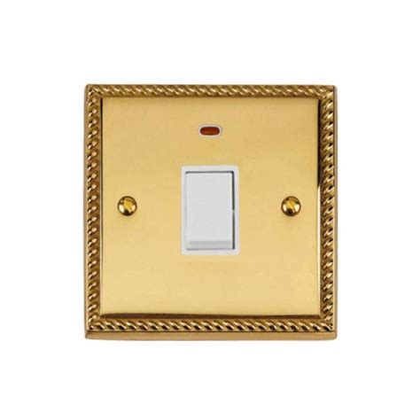 1 Gang 20a Double Pole Switch With Neon Georgian Polished Brass