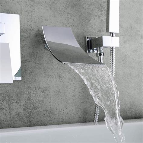 Waterfall Wall Mount Tub Faucet With Handheld Shower Head Chrome