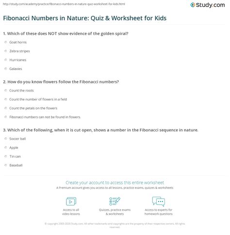 Fibonacci Numbers In Nature Worksheet
