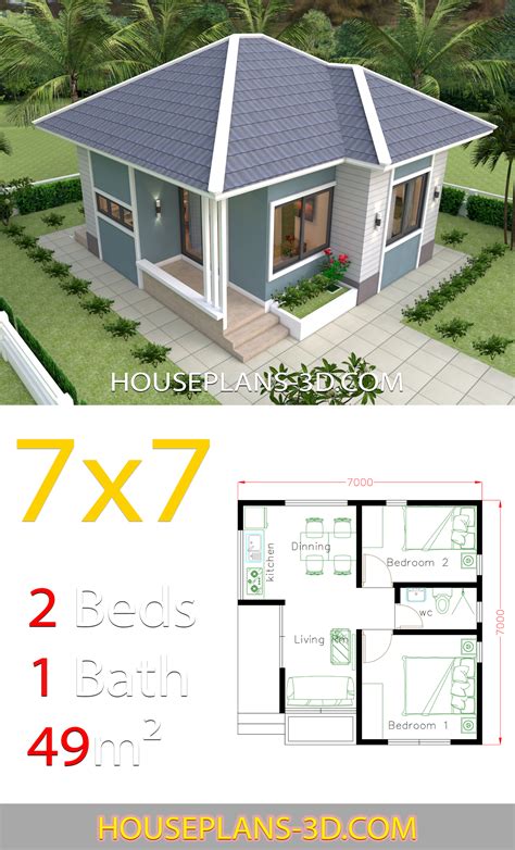 House Plans 7x7 With 2 Bedrooms Full Plans Samhouseplans D89