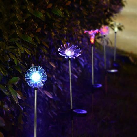 Qishi 7 Color Changing Led Solar Garden Stake Lights 3 Pack Outdoor