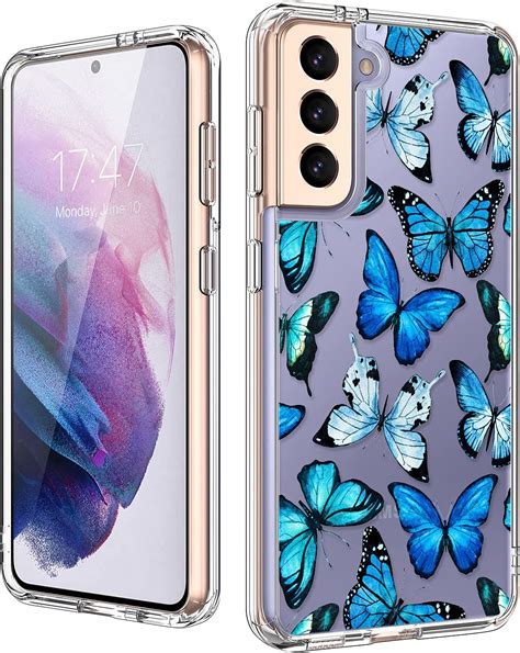 Luhouri For Samsung Galaxy S21 Caseclear Tpu Cover With Fashionable Blue Butterflies Floral