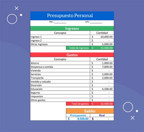 Ejemplo De Presupuesto Personal Plantilla De Excel