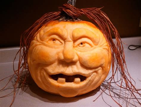Hairy Carved Pumpkin Sculpture