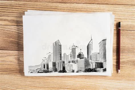 Big City Skyline Pencil Draw Stock Image Image Of Craft Architecture