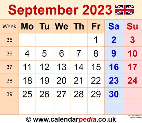 Calendar September 2023 Uk With Excel Word And Pdf Templates Gambaran