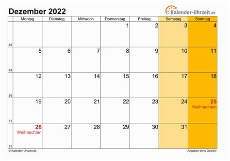 Dezember 2022 Kalender Mit Feiertagen