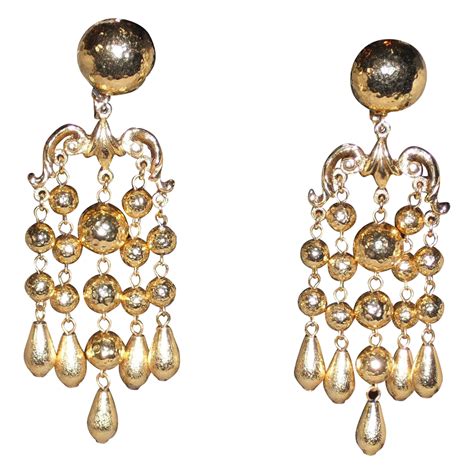 Jose And Maria Barrera Vintage Gold Plated Chandelier Clip Earrings