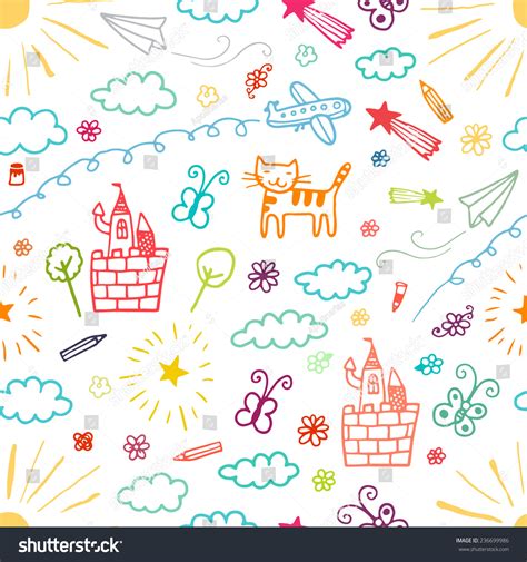 Children Drawings Color Seamless Pattern Stock Vector Royalty Free