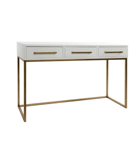 Gold/white standard rectangle glass console table with storage. Console Table 3 Drawers White and Gold