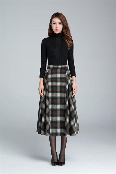 Tartan A Line Midi Wool Skirt S Women Vintage Etsy Israel Long