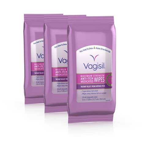 Vagisil Anti Itch Medicated Wipes Maximum Strength For Instant Relief Count Pack