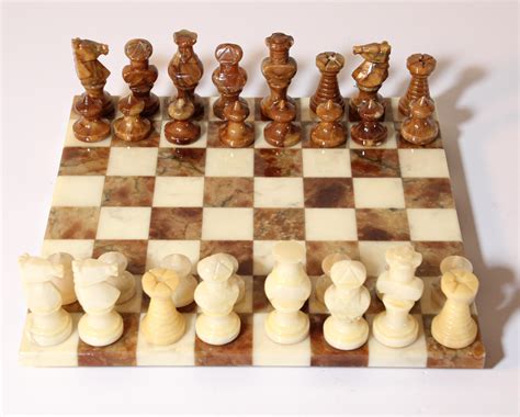 Vintage Italian Chess Board With Alabaster Carved Pieces At 1stdibs