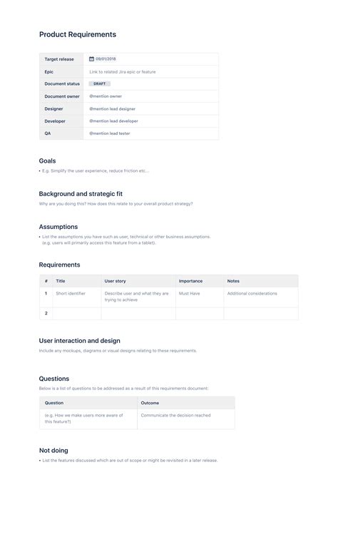 Editable How To Write A Product Requirements Document Template Report