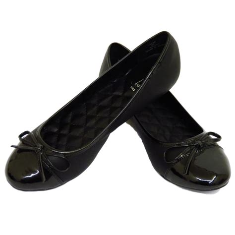 Ladies Flat Black Slip On Comfy Work Shoes Dolly Ballet School Pumps