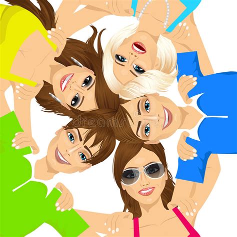 Cinco Adolescentes Sonrientes Felices Jovenes Ilustración Del Vector