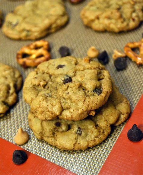 Crispy Chewy Pretzel Peanut Butter And Chocolate Chip Cookies