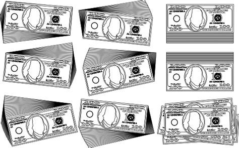 Bunch Of 100 Us Dollar Banknote Outline Set Stock Illustration