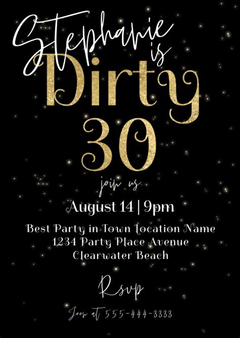 Womans Dirty 30 Birthday Party Invitation Template Postermywall