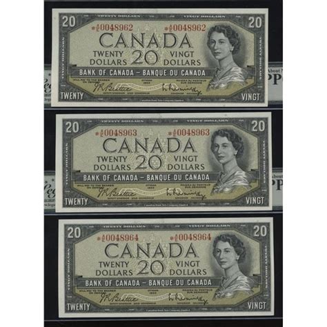 Bank Of Canada 20 1954 Lot Of 3 Consecutive Replacements