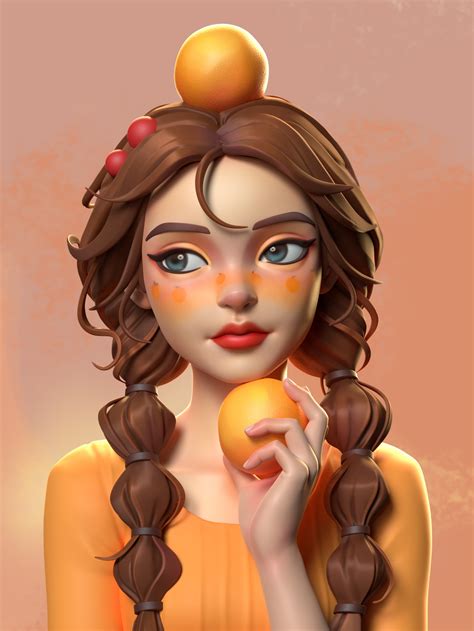 Artstation Orange Girl Sinmiting Xue In 2022 Girl Cartoon Characters 3d Character