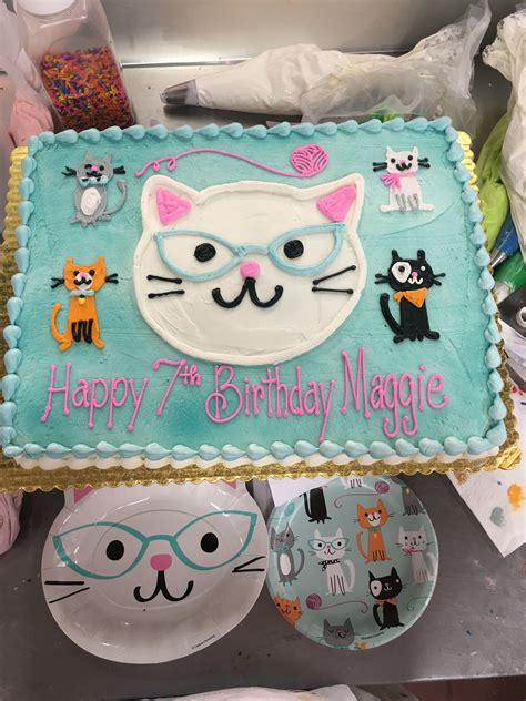 Matched Napkin Cake Nerdy Cats Cats With Glasses Birthday Cake For