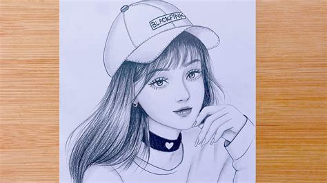 Drawing Tutorial How To Draw A Girl With Blackpink Cap Step By Step Pencil Sketch For