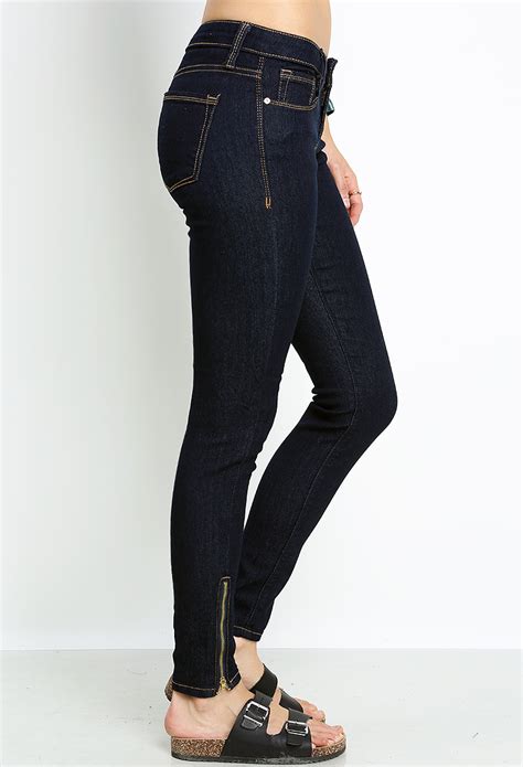 Zipper Ankle Solid Jeans Shop Skinny Jeans At Papaya Clothing